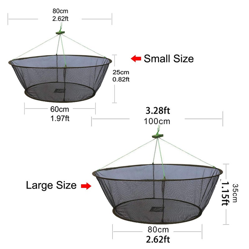 EASY BIG Foldable Fishing Net Hand Net - Crab Net Fish Net with Fishing Rope for Fishes, Shrimps, Crabs (Green, Top Dia:39.37" Bottom Dia:31.5" Heights:13.78") - Image 2